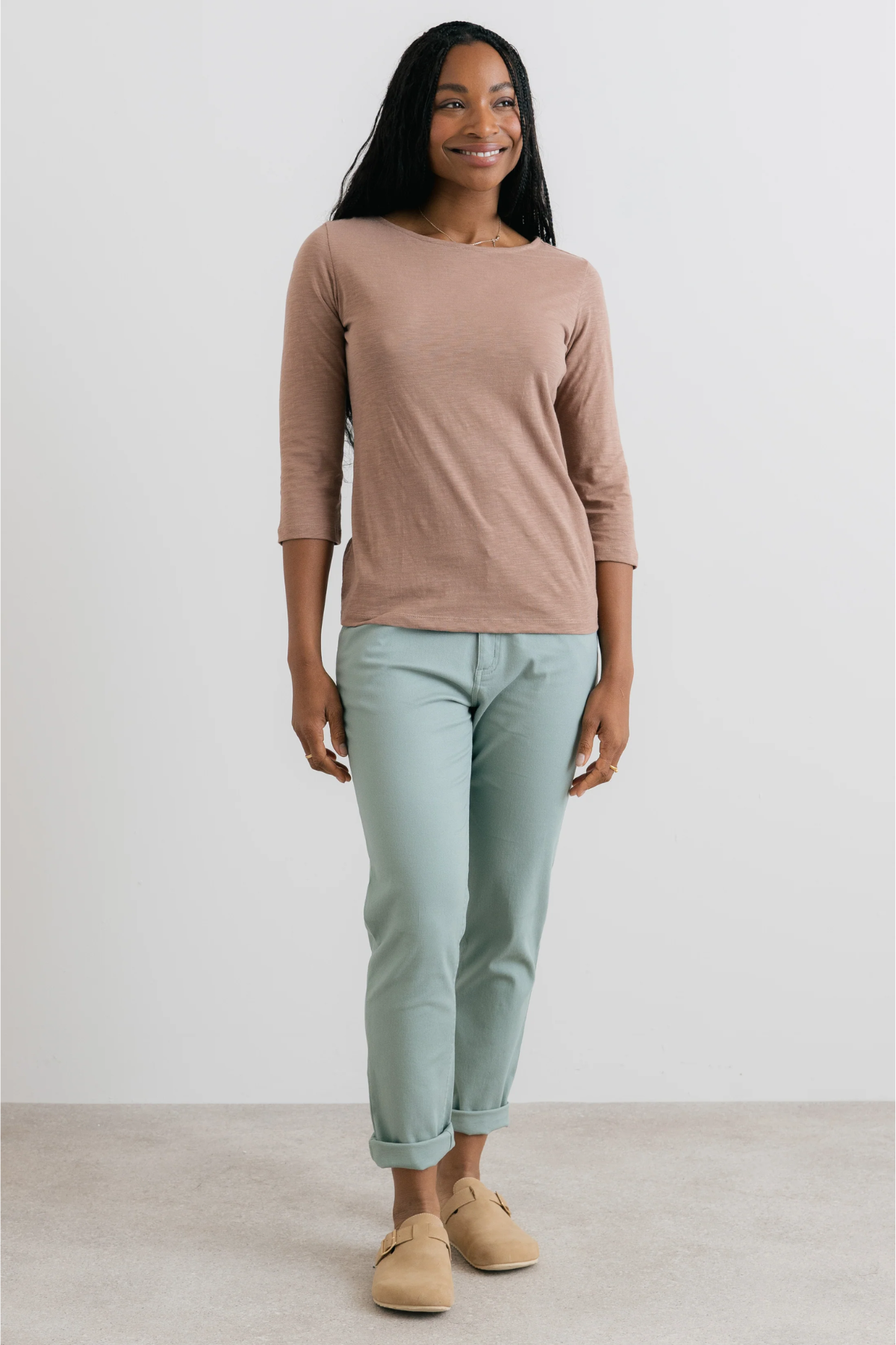 SALE - Monica 3/4 Sleeve Top Plain Organic Cotton Slub