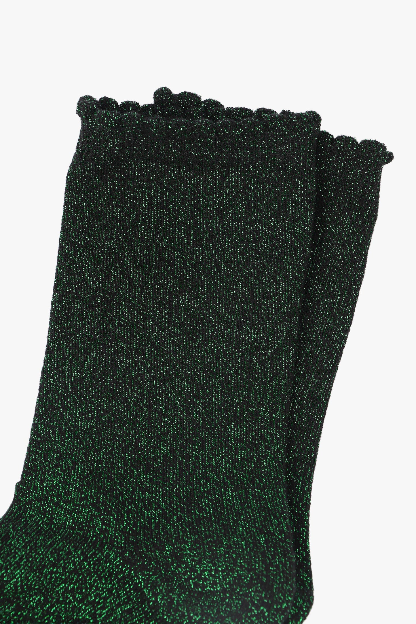 Green Glitter Socks with Scalloped Cuff