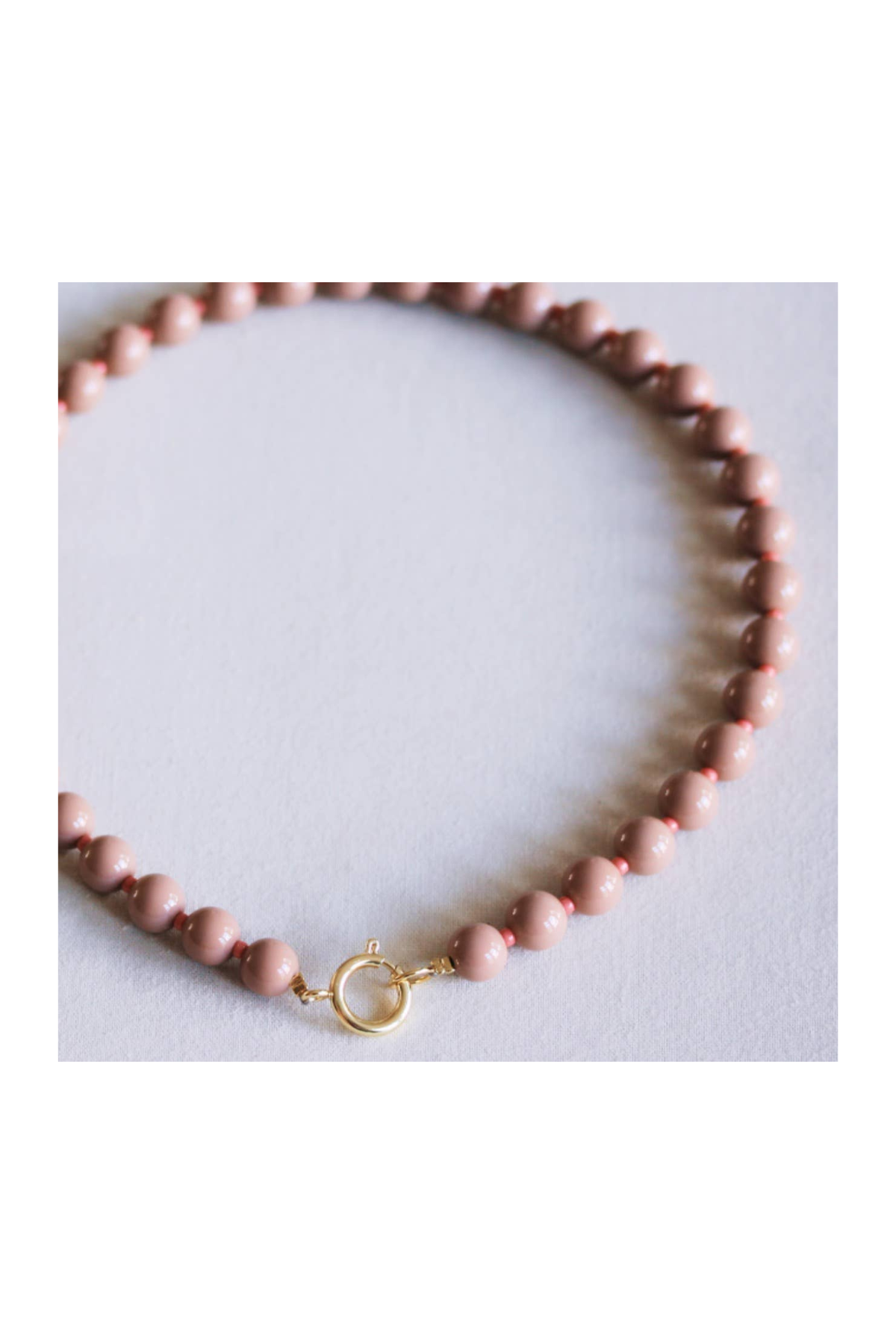 Beaded necklace with Miyuki beads - Taupe/Salmon