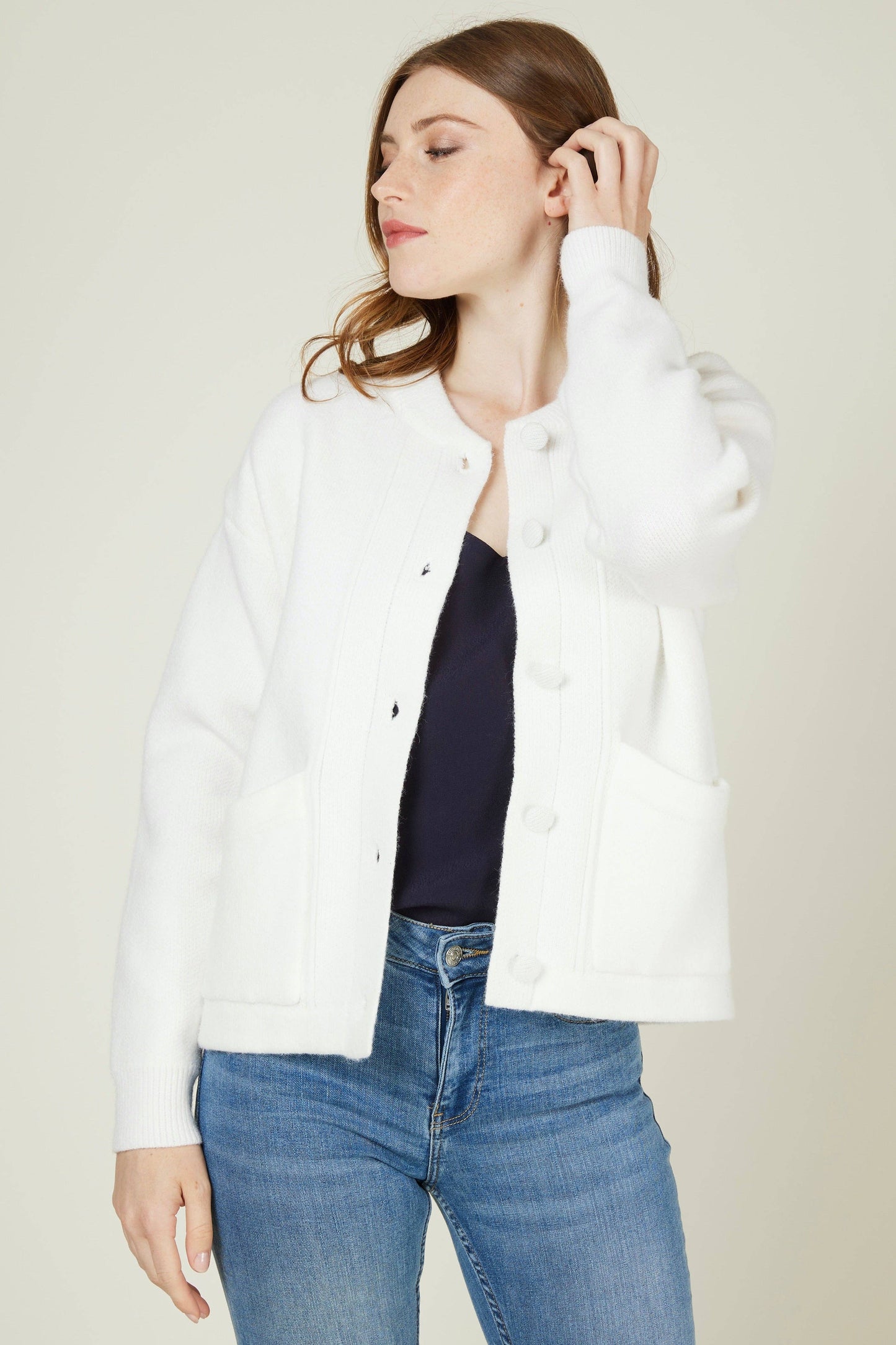 GILIAN Cream Teddy style cardigan