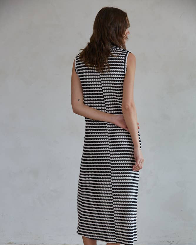 Striped Round Neck Sleeveless Midi Dress