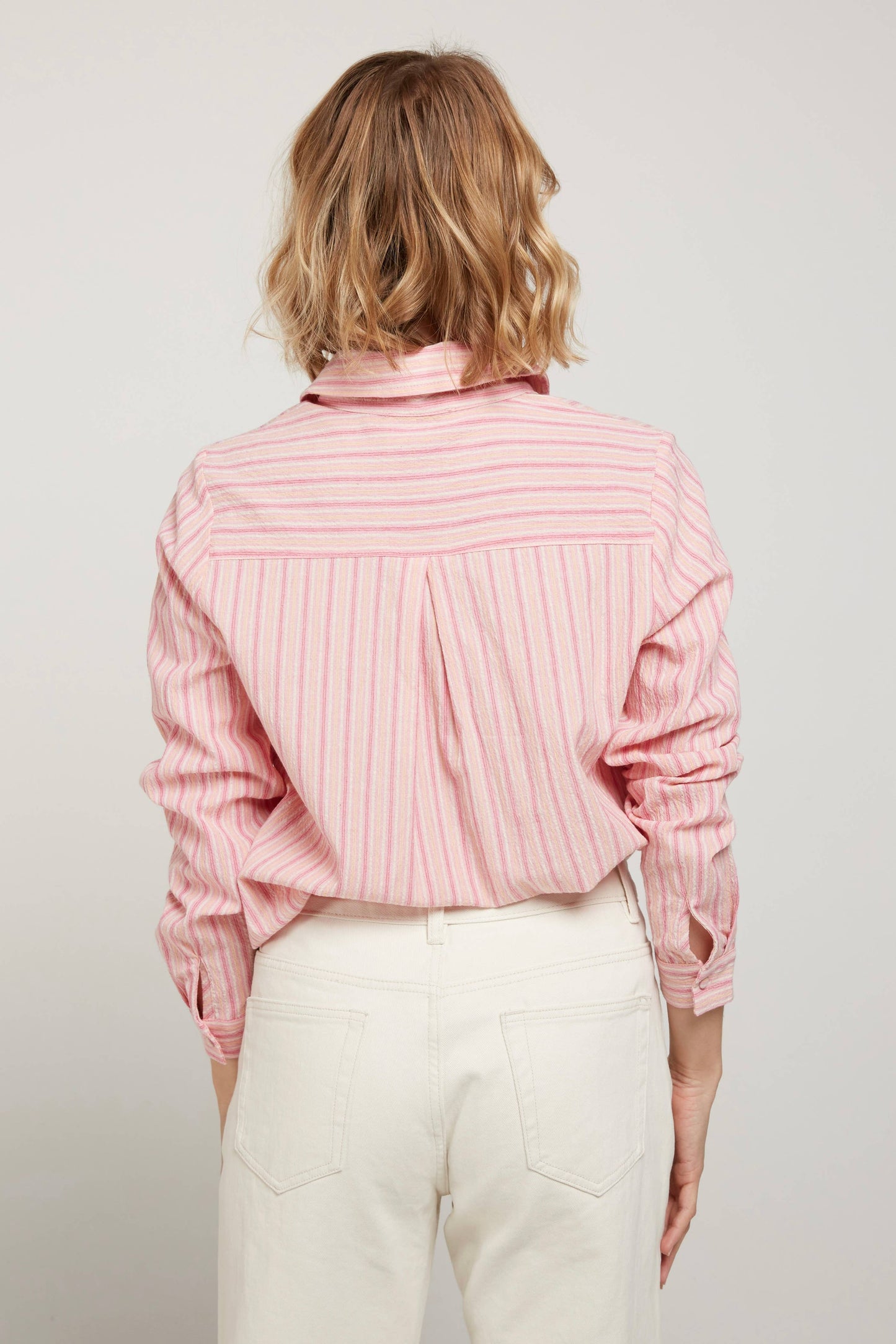 FRENCHY - Pink Striped Stretch Cotton Shirt