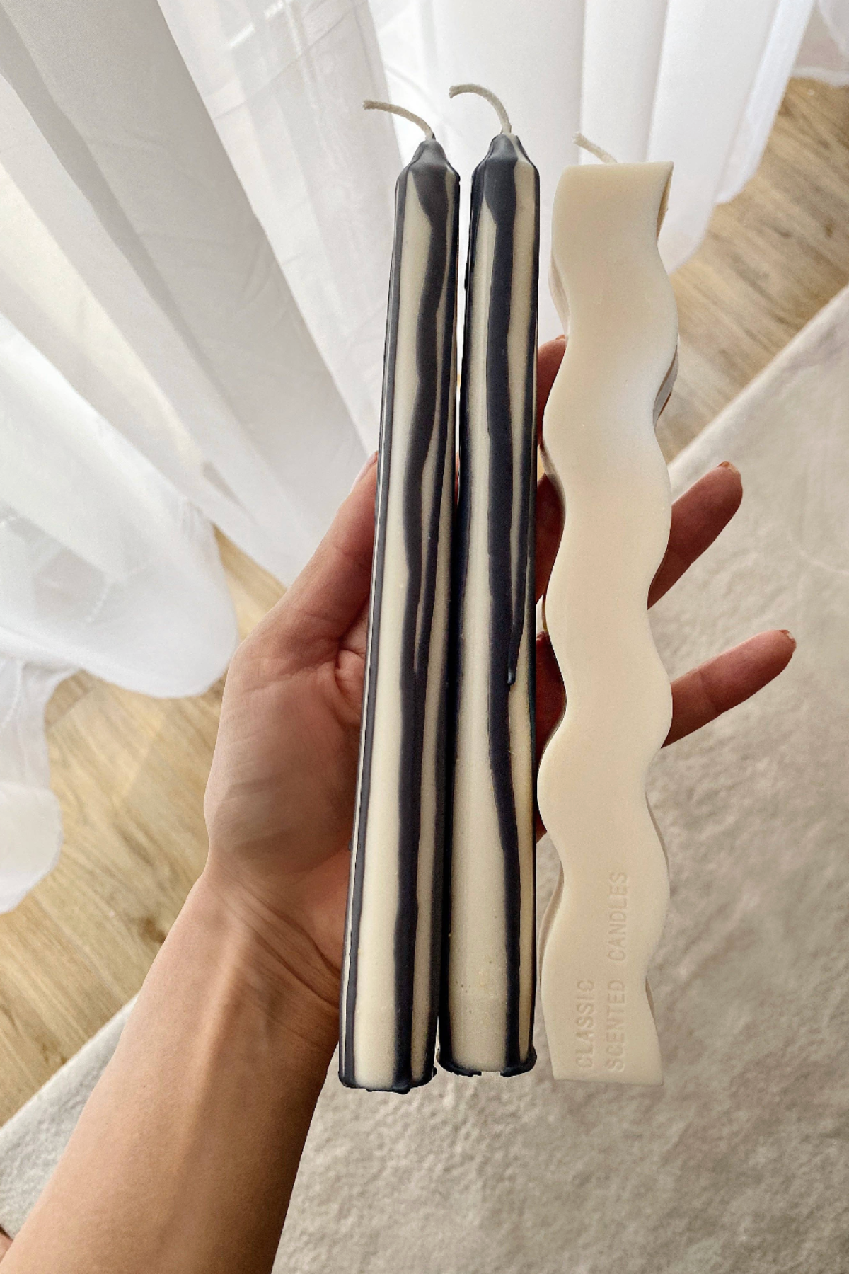Charcoal Abstract Drip Candle Sticks (Set of 2)