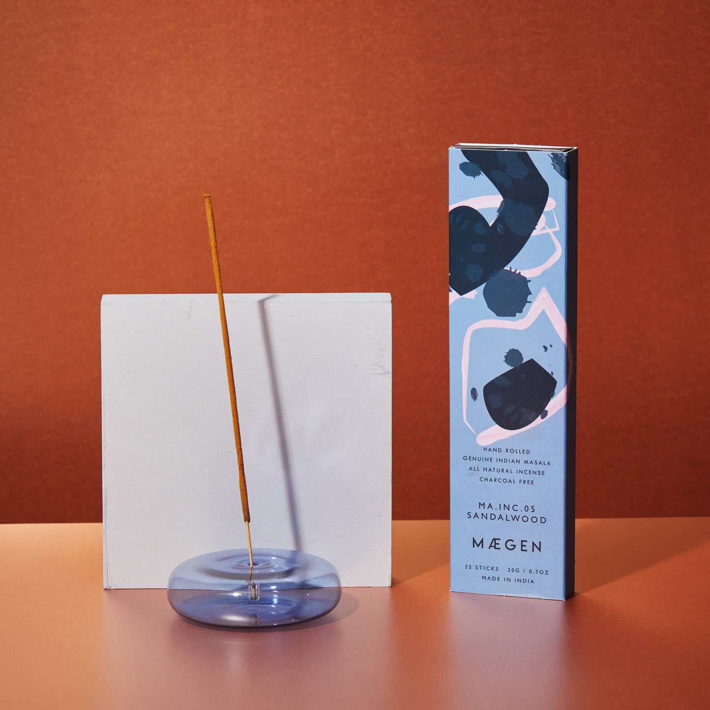 Hand Blown Glass Incense Holder - Blue