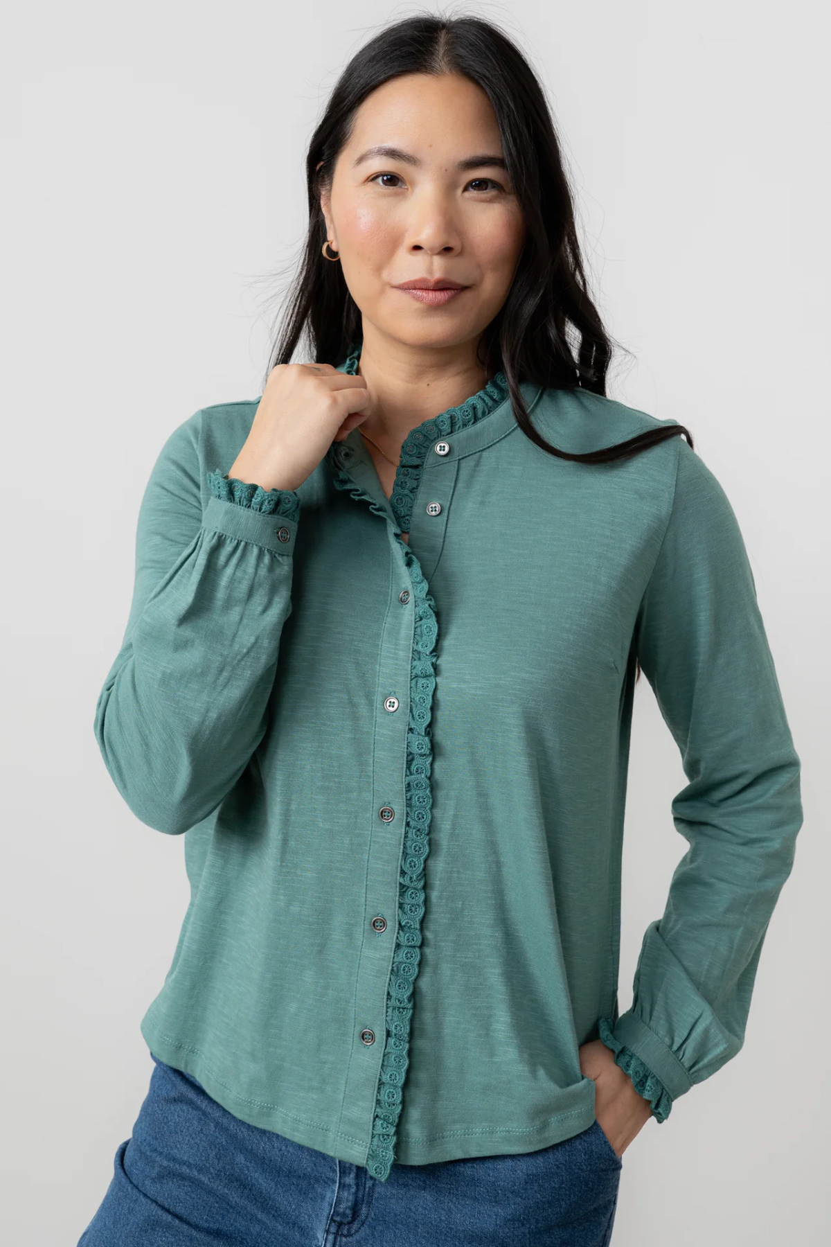 Sage Frill Organic Cotton Blouse Sea Mist
