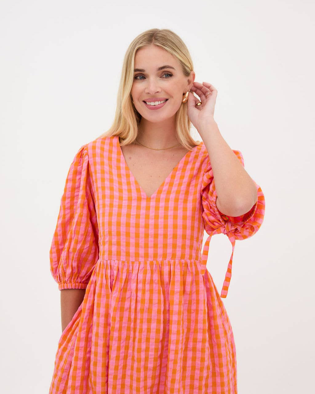Lina Orange & Pink Gingham Dress