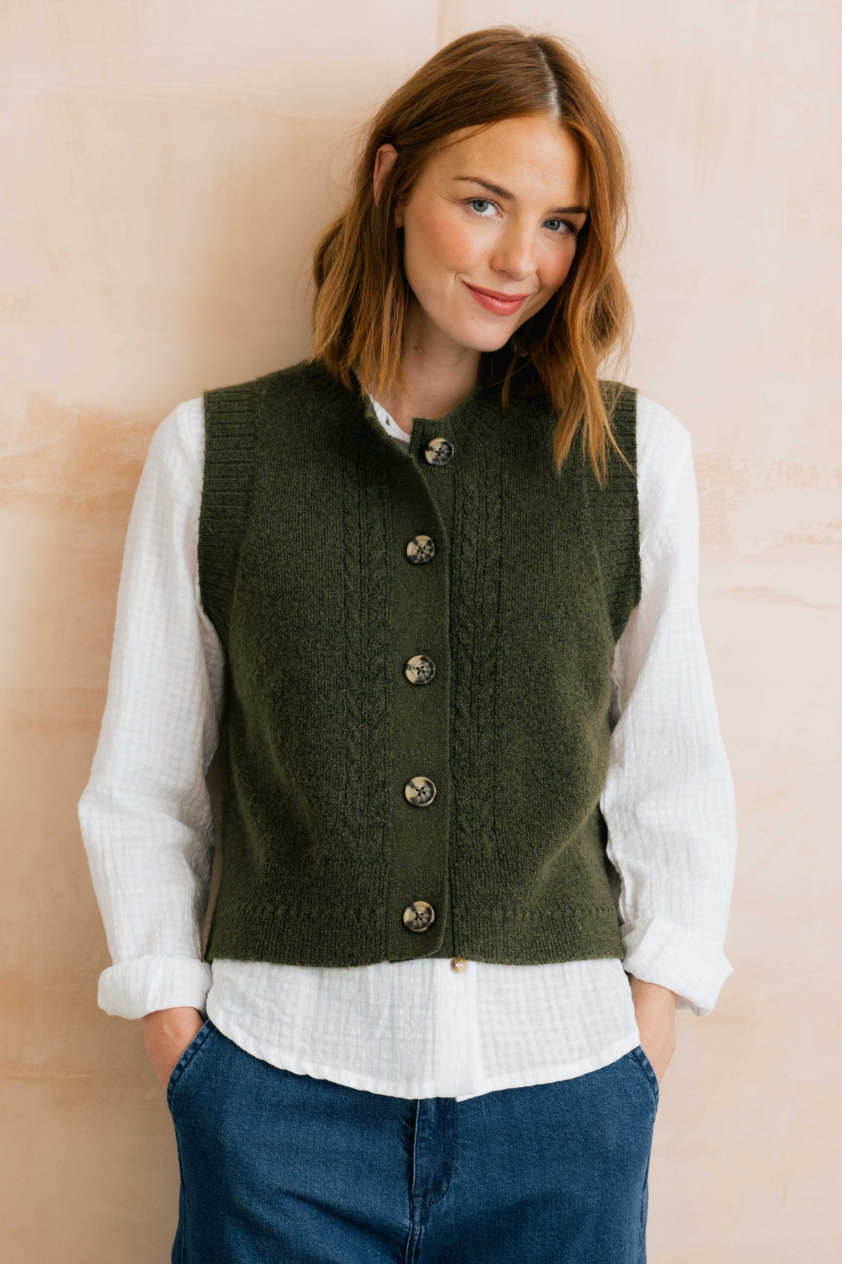 Stencil Vest Cable Knit - Dark Olive