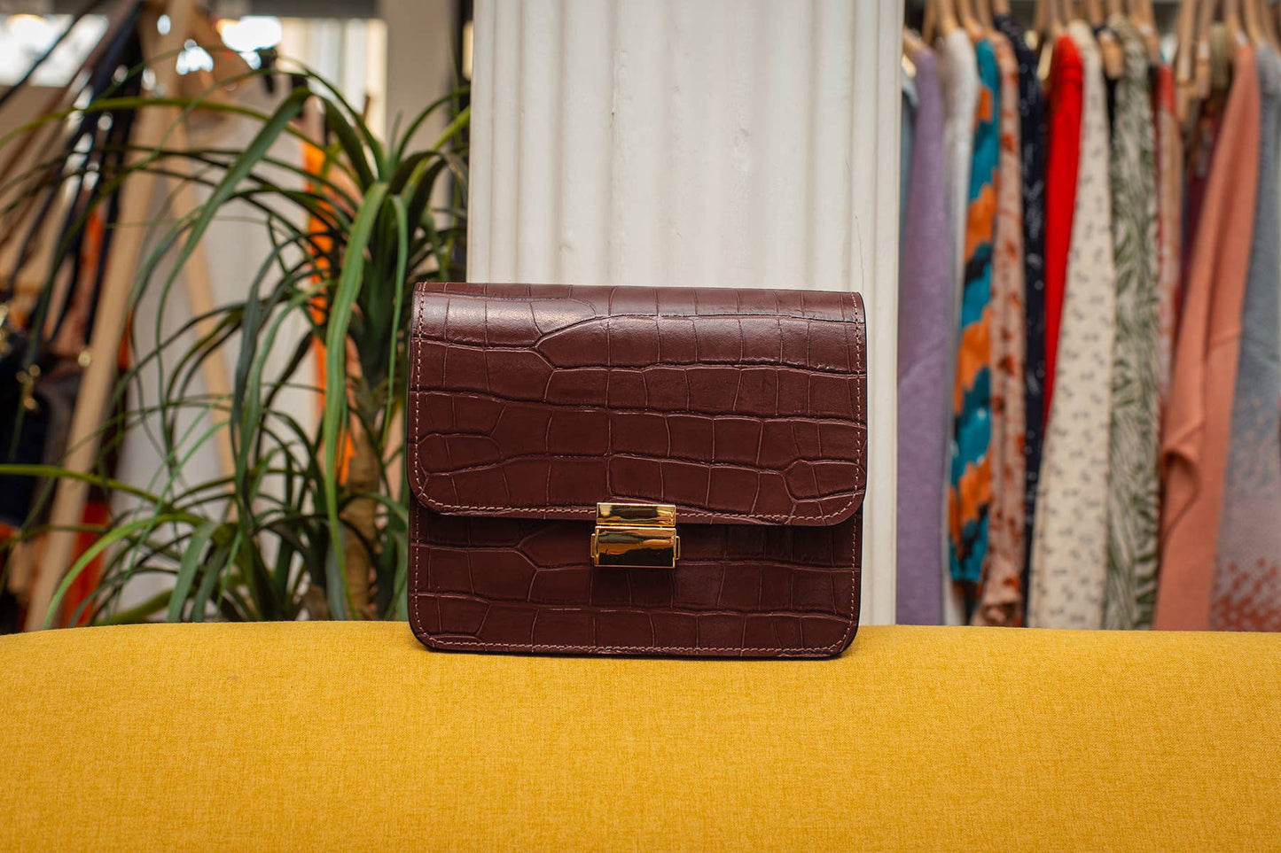 Italian Croc-Embossed Leather Messenger Bag