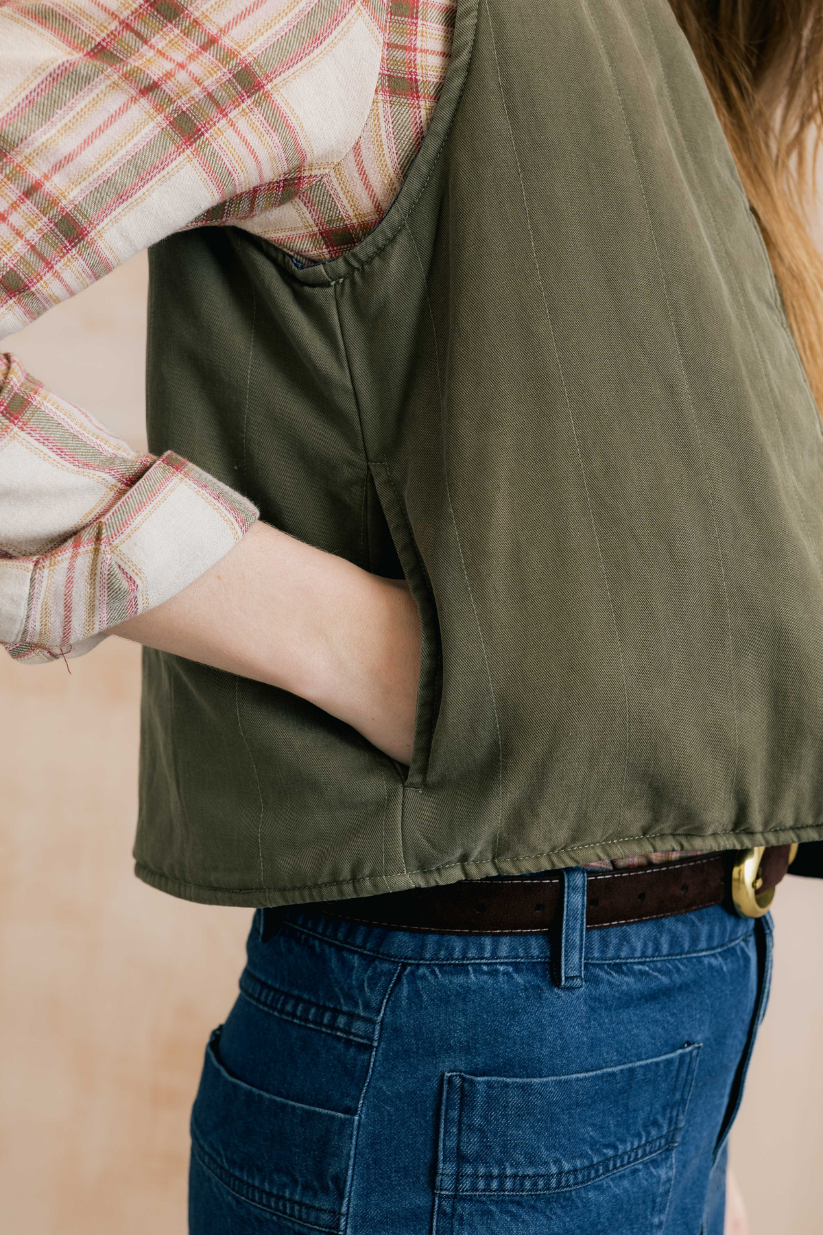 Pavillion Reversible Gilet Plain Linen Denim