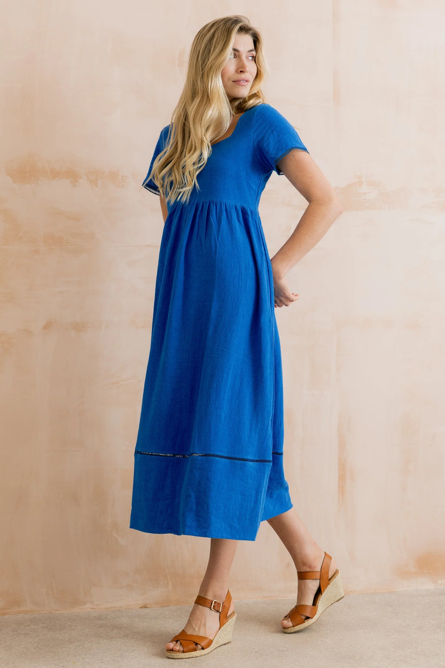 Iris Linen Blend Midi Dress Cobalt