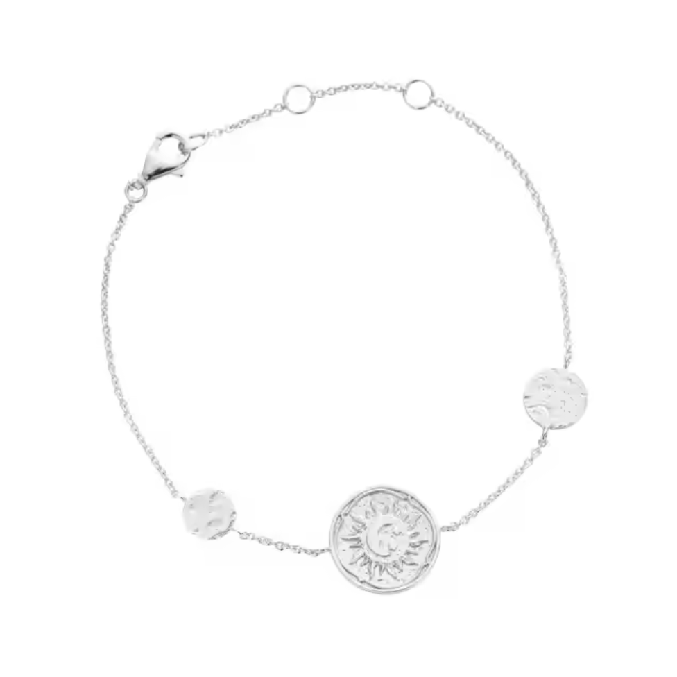 Sterling Silver Hammered Sun Coin Bracelet