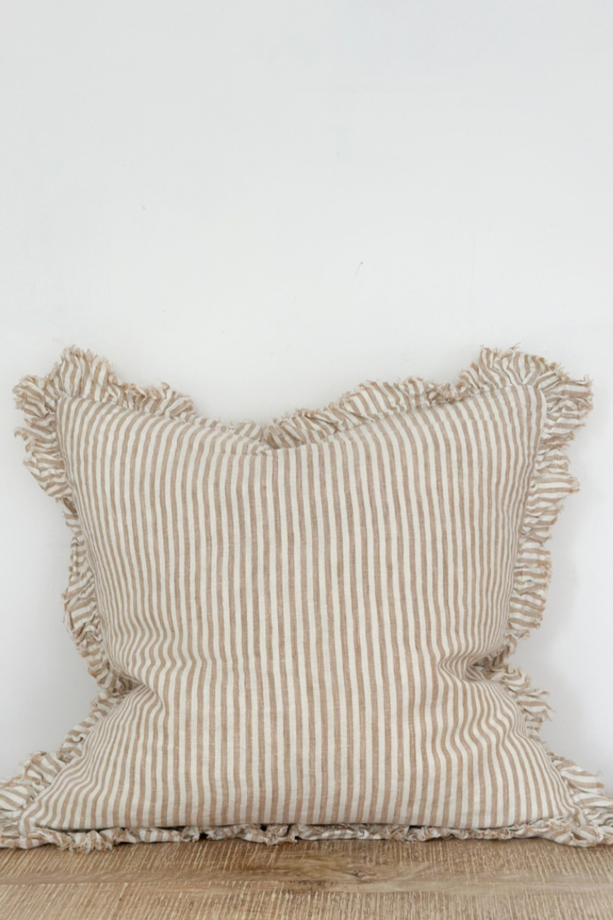 HALLIE Light Brown Stripe Linen Cushion Cover