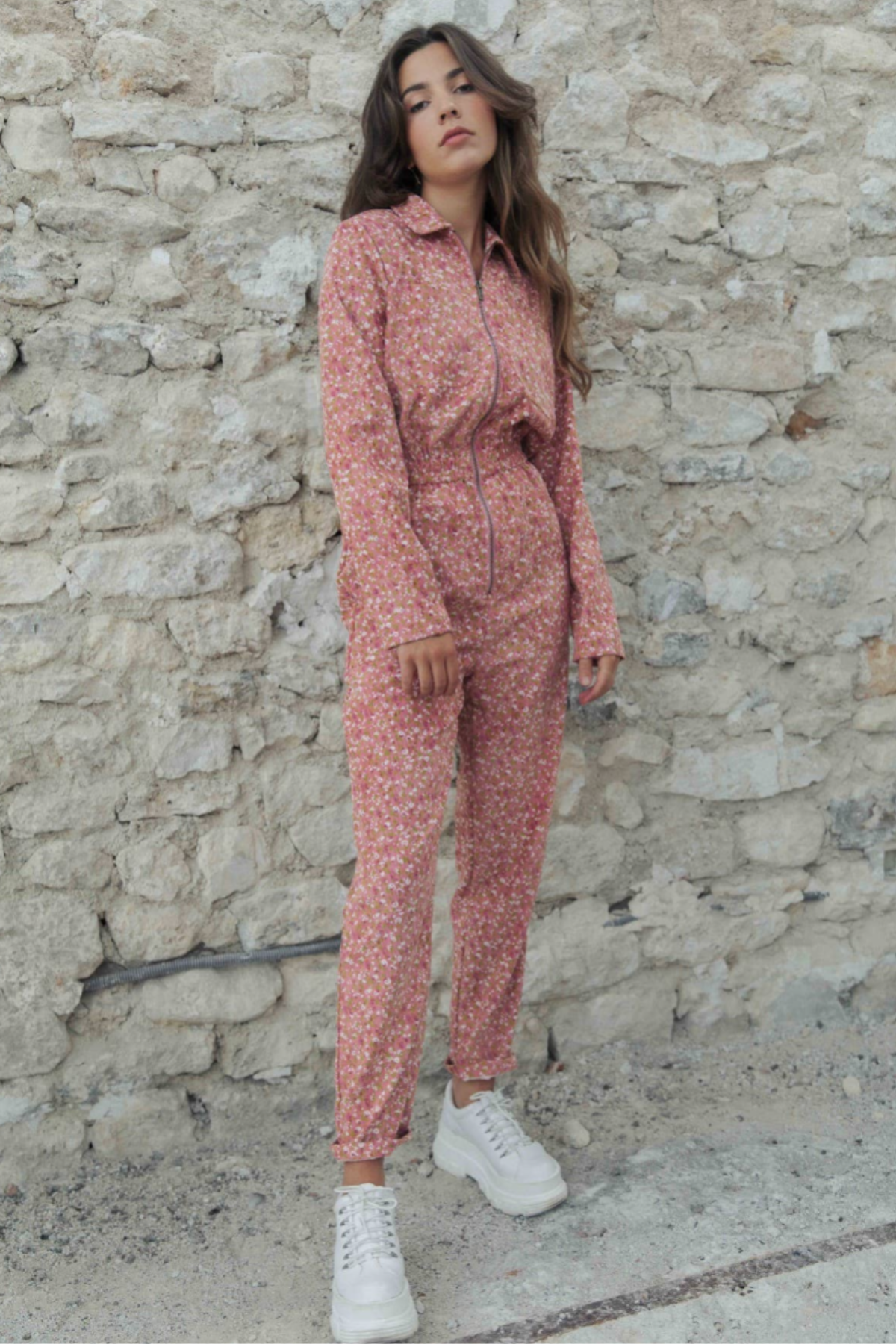 Blush Floral Velvet Jumpsuit