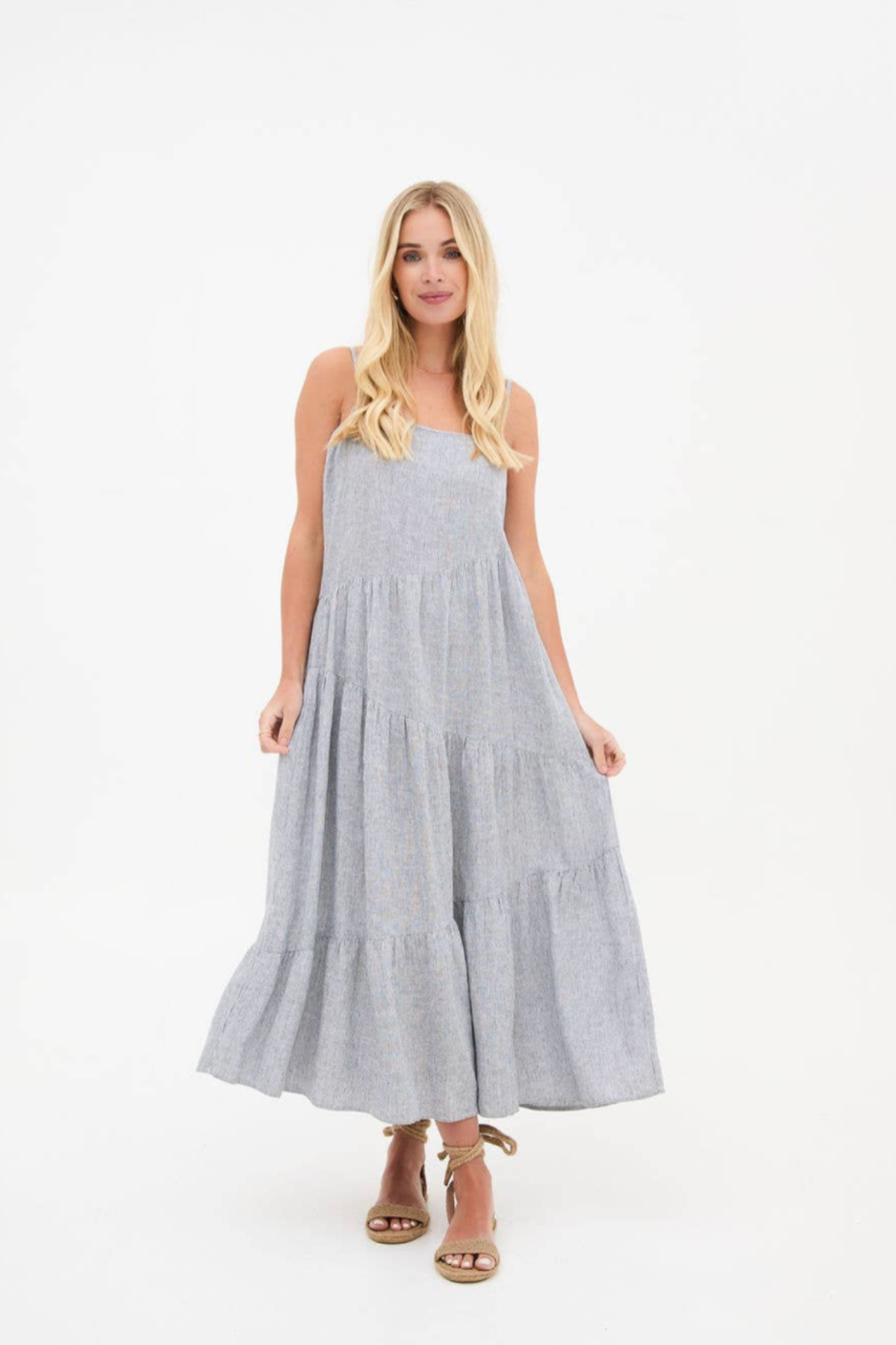 Asymmetric Striped Midi Dress