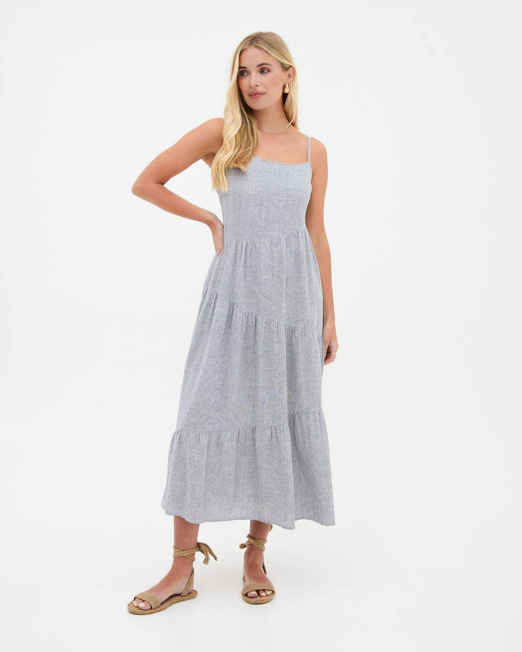 Fika Asymmetric Striped Midi Dress