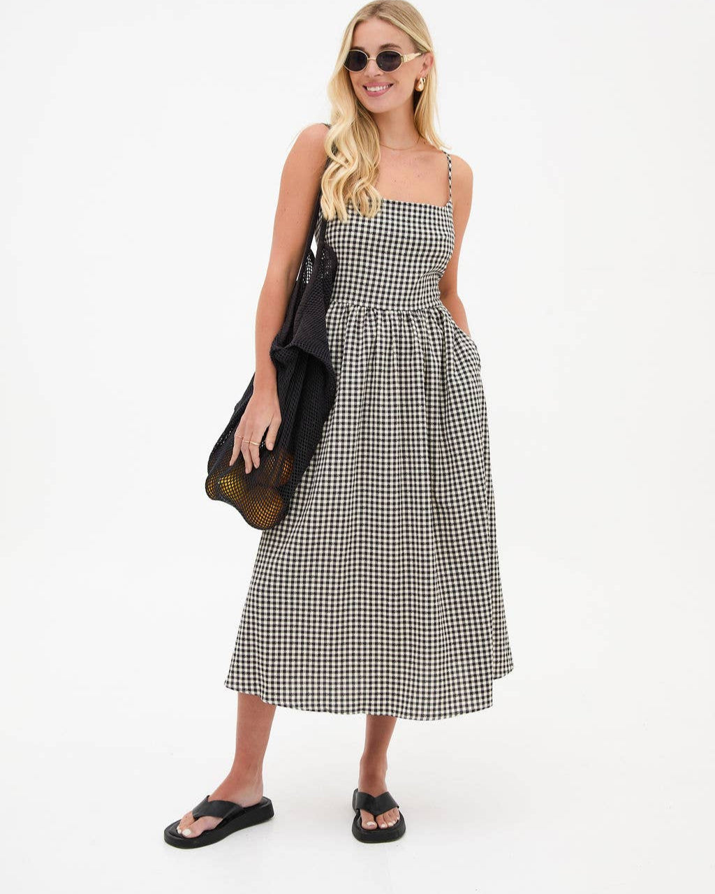 Rose Gingham Midi Dress