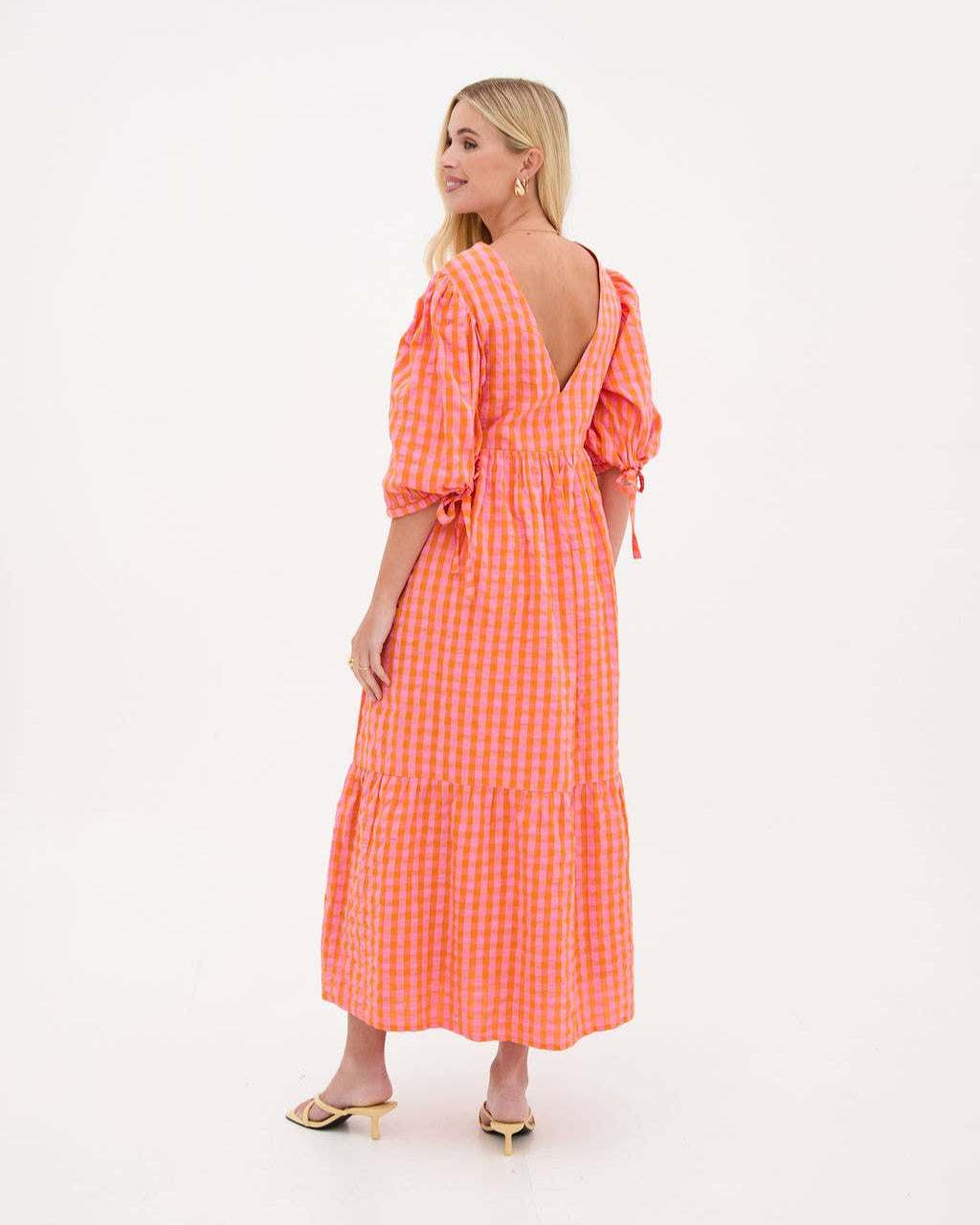 Lina Orange & Pink Gingham Dress