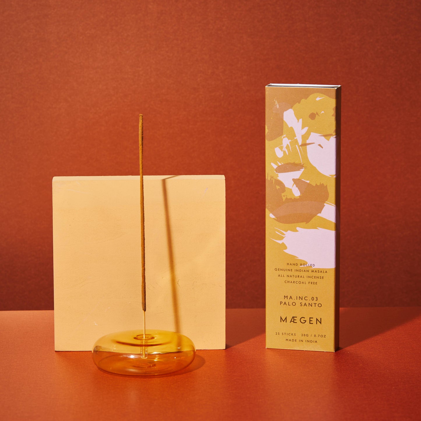 Hand Blown Glass Incense Holder - Yellow