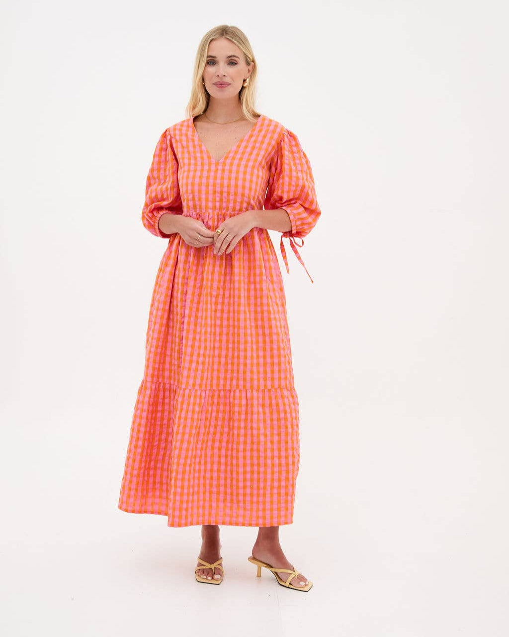 Lina Orange & Pink Gingham Dress