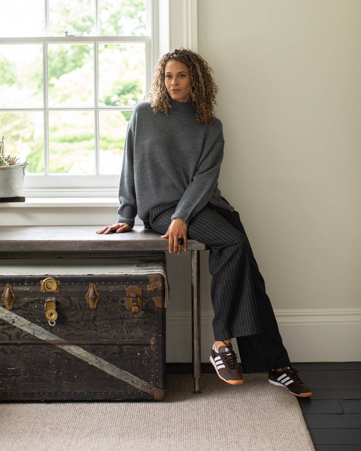 Judith Trouser - Dark Charcoal Pinstripe