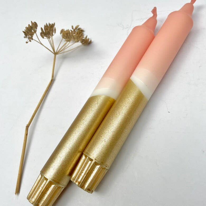 The Singing Rabbit - Blush Pink & Gold Dip Dyed Dinner Candles