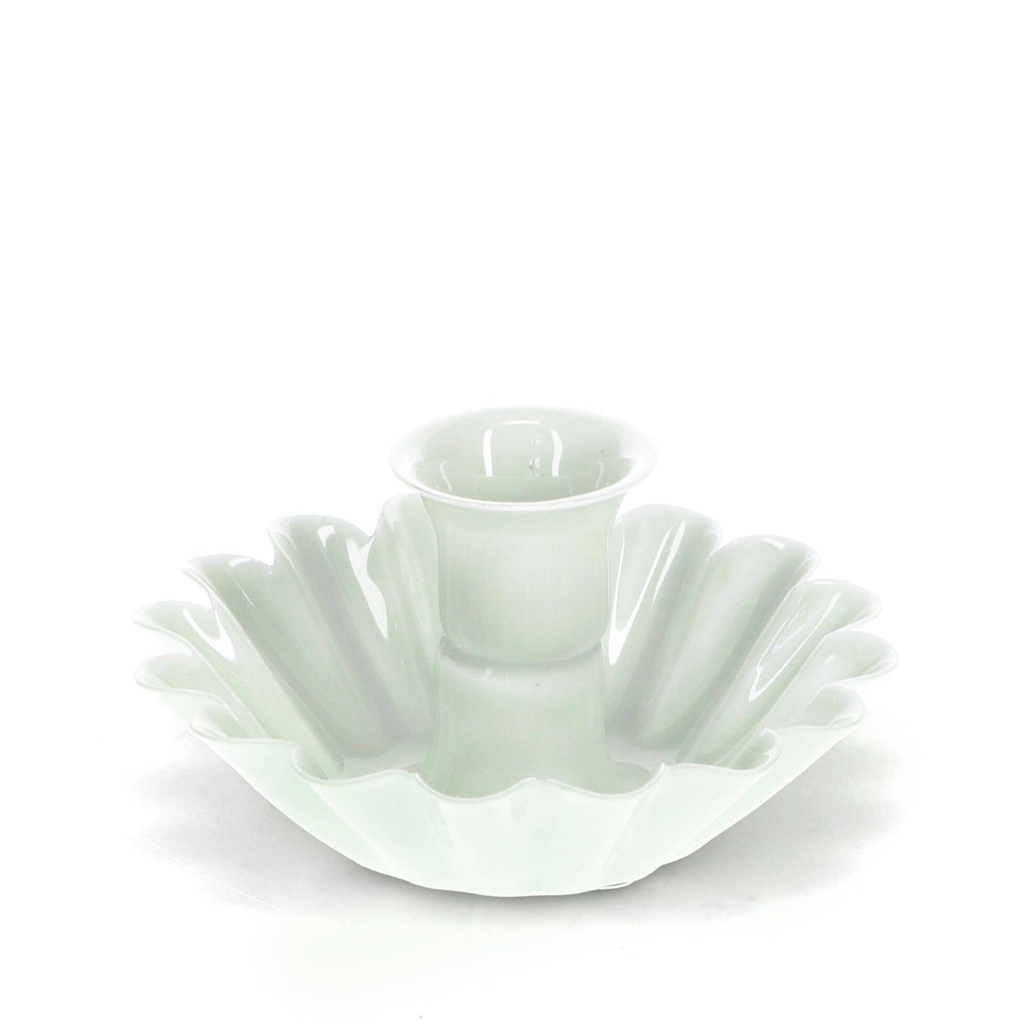 Rex London UK - Enamel Cupped Flower Candle Holder - Light Grey/Green