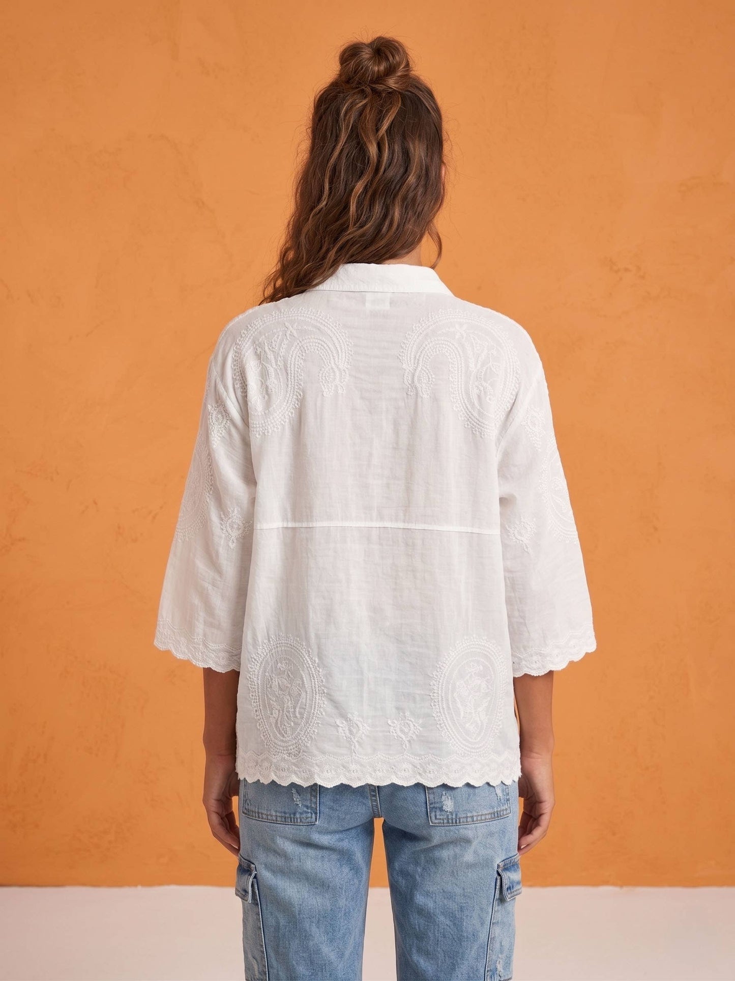 Lorelei Embroidered Cotton Shirt - White