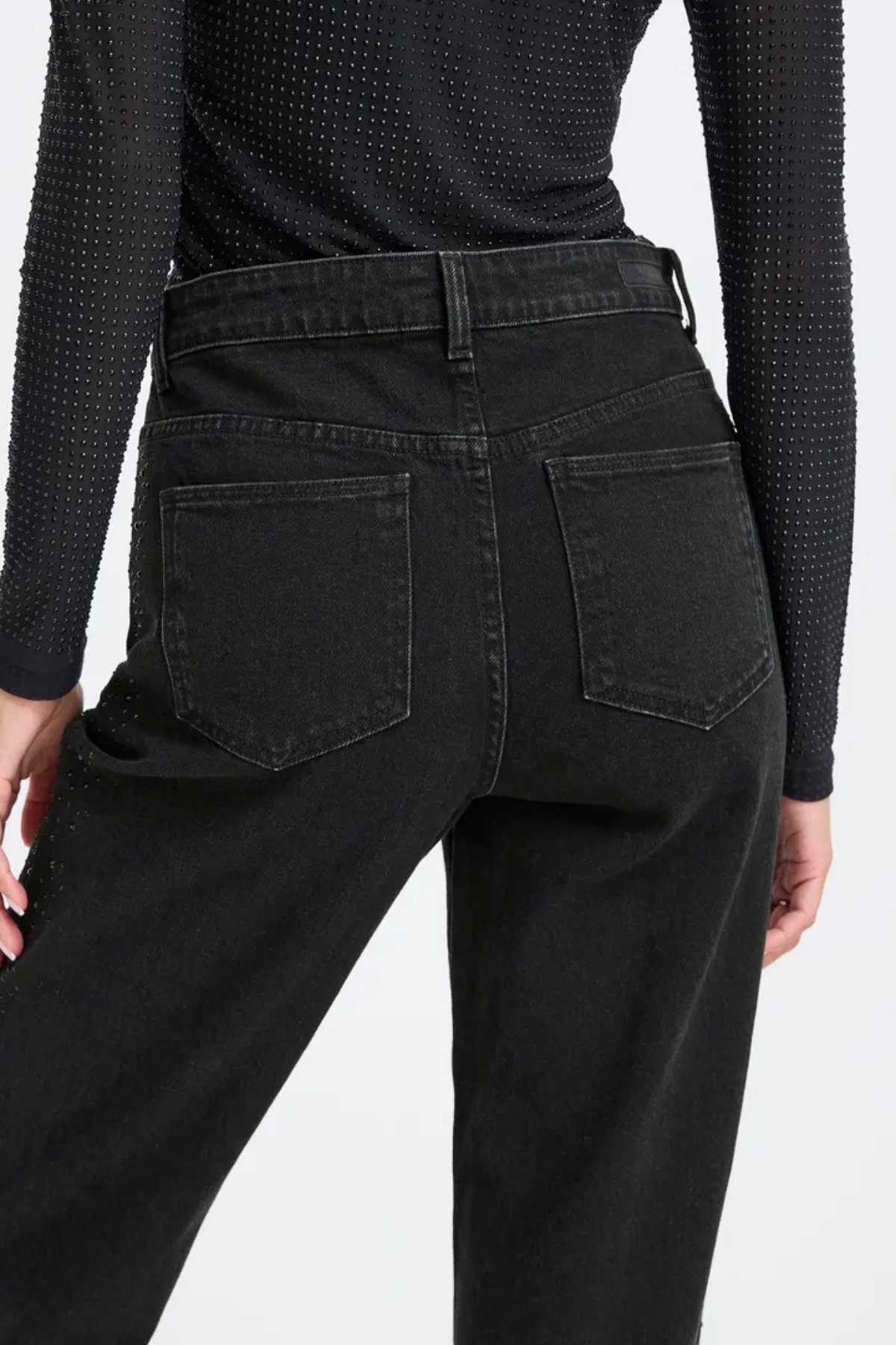 BYLARA Straight Black Denim Rhinestone Jeans