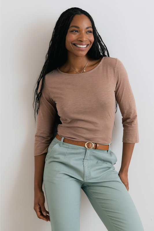 Monica 3/4 Sleeve Top Plain Organic Cotton Slub