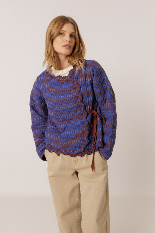 Contrast-Embroidery Quilted Jacket