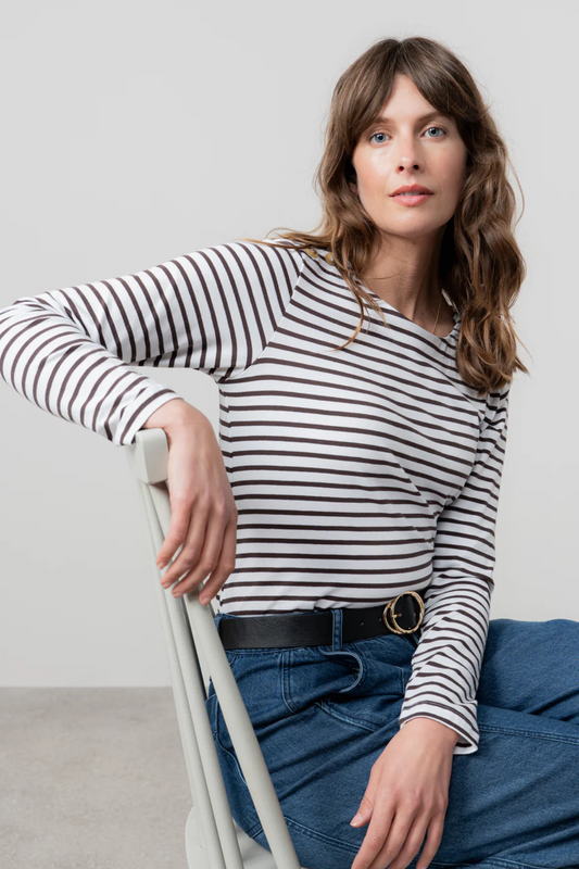 Riverside Striped Casual Jersey Top Chocolate