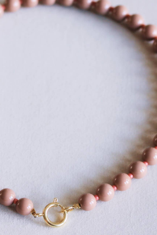 Beaded necklace with Miyuki beads - Taupe/Salmon