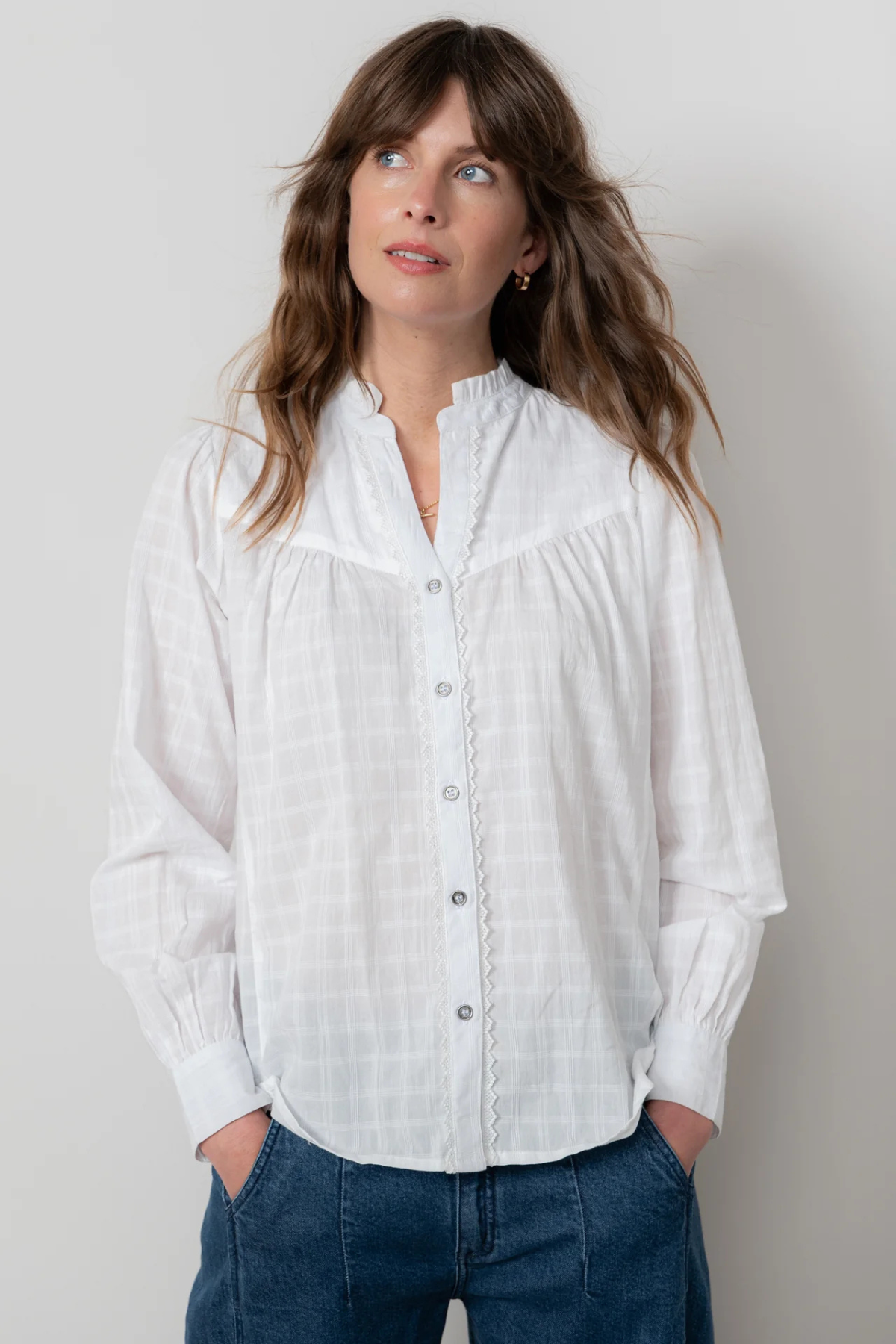 Wayfaring Organic Cotton Check Blouse White