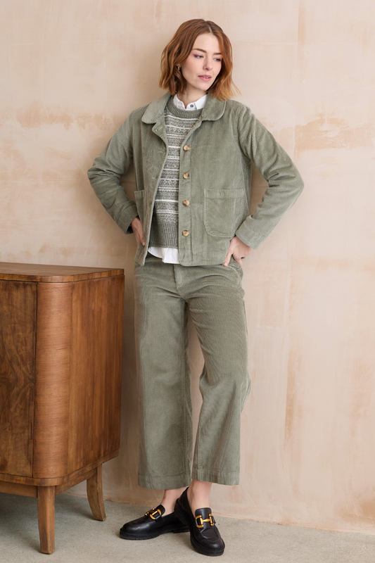 Isla Crop Trouser Plain Jumbo Cord - Sage