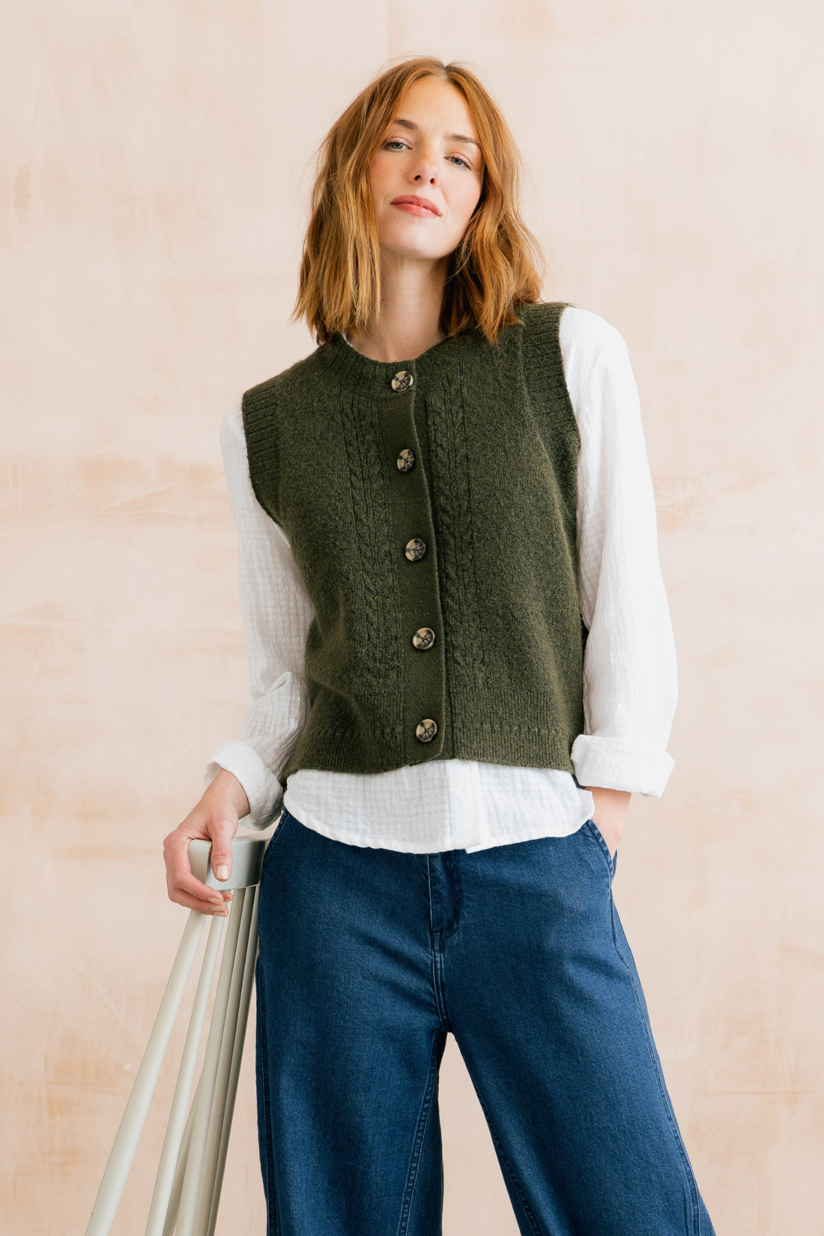 Stencil Vest Cable Knit - Dark Olive