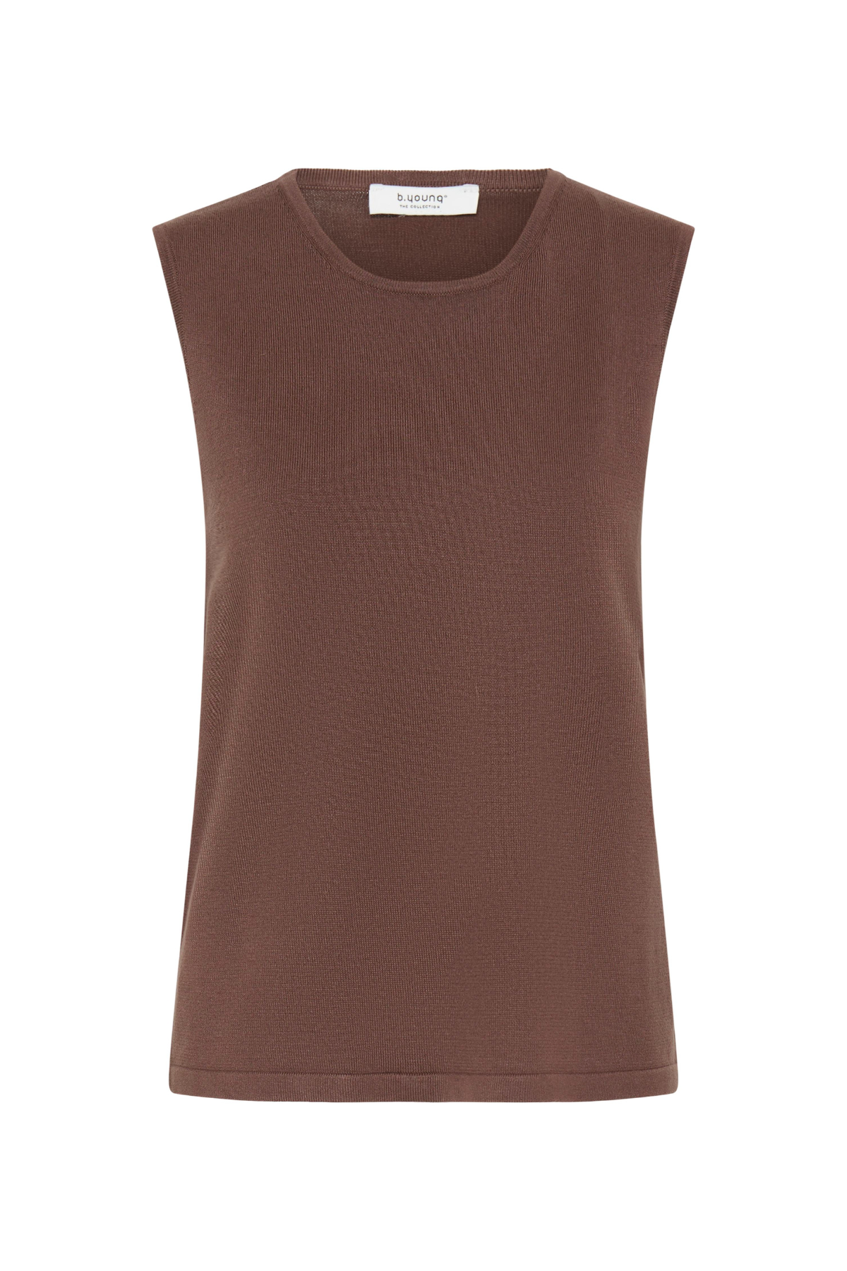 women's brown sleeveless tank top with round neck