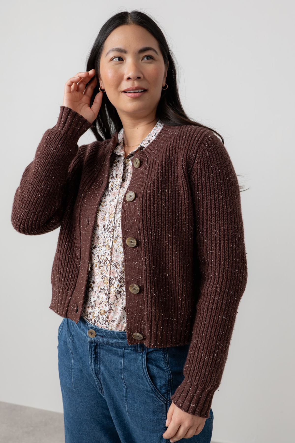 June Rib Cardigan Fleck Knit