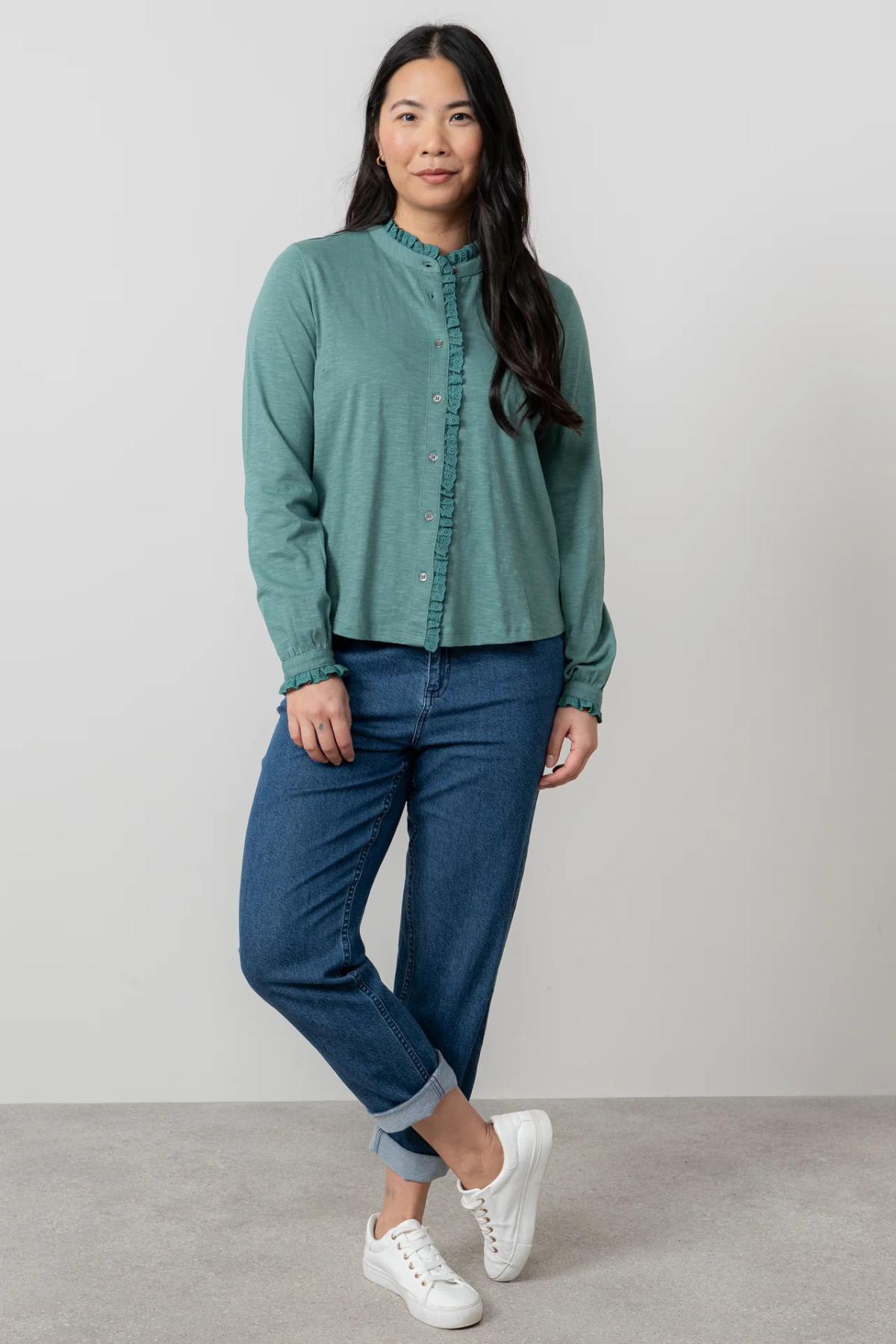 Sage Frill Organic Cotton Blouse Sea Mist