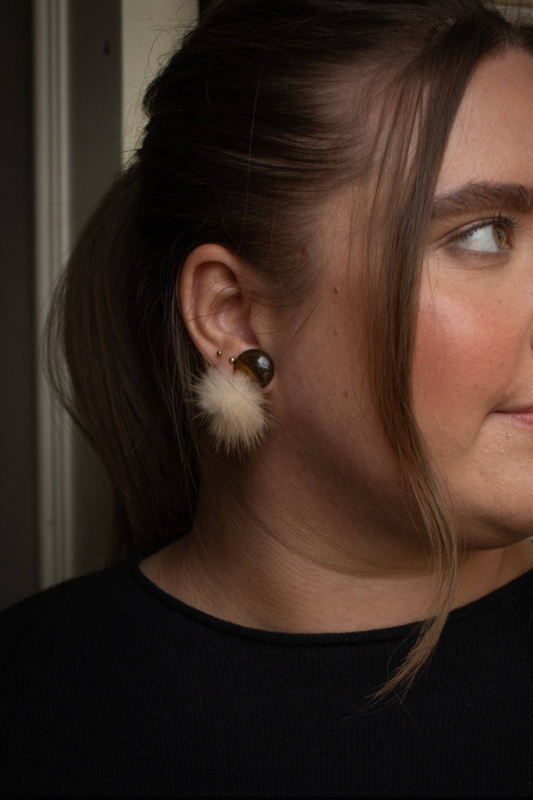 BATTLE Fluffy Stud Earrings | Caramel