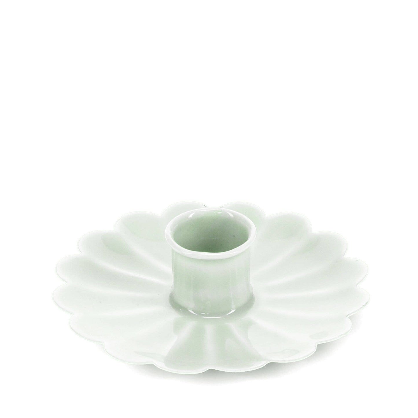 Rex London UK - Enamel Flat Flower Candle Holder - Light Grey/Green