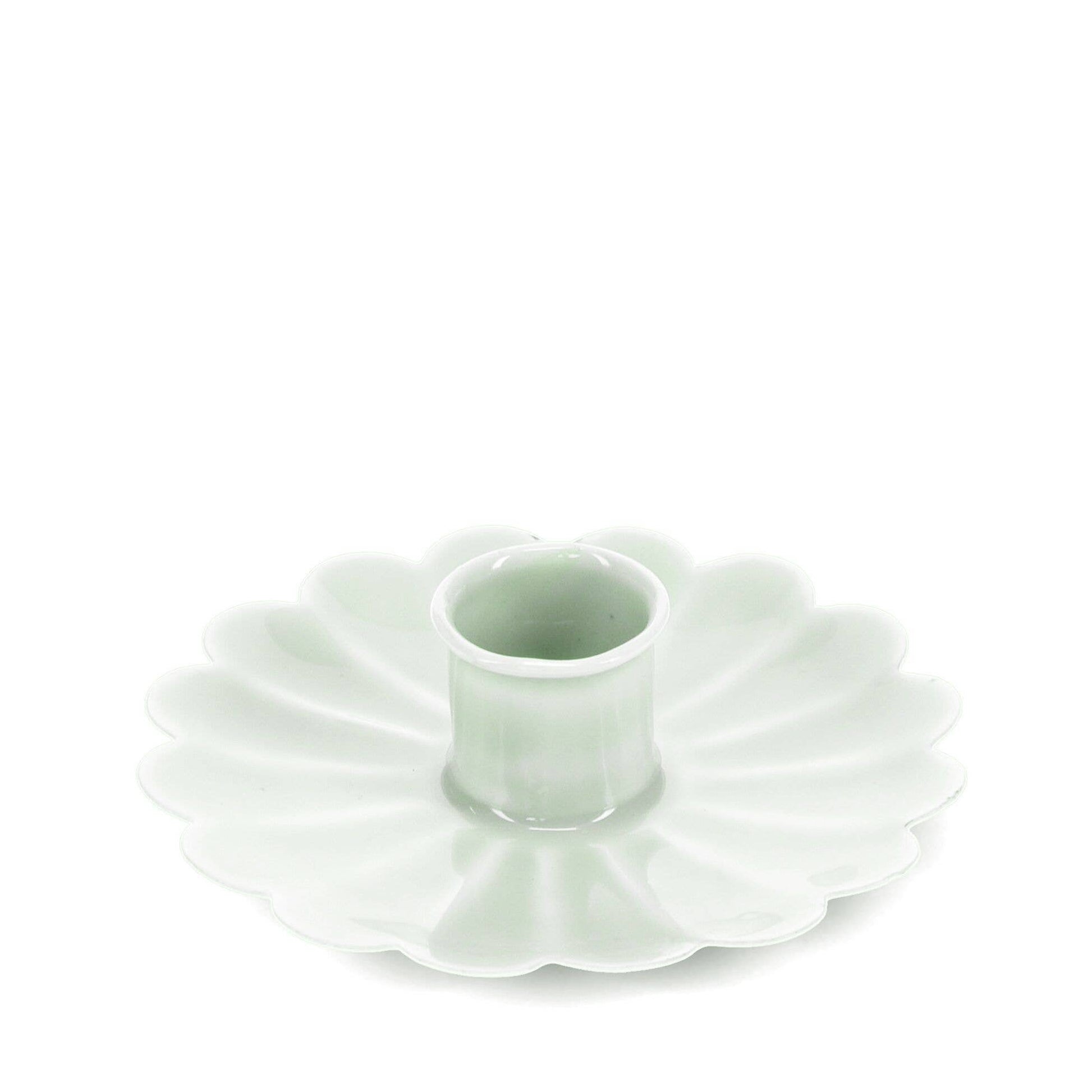 Rex London UK - Enamel Flat Flower Candle Holder - Light Grey/Green