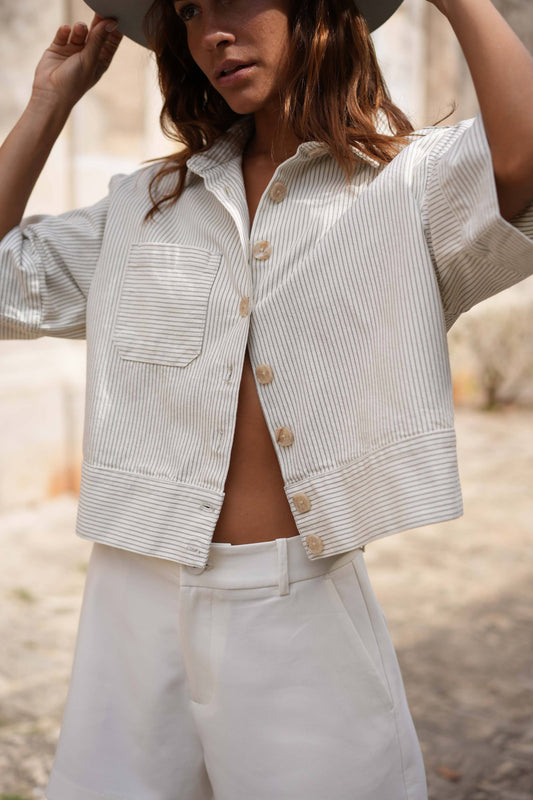 Victor Jacket - Taupe Striped Denim