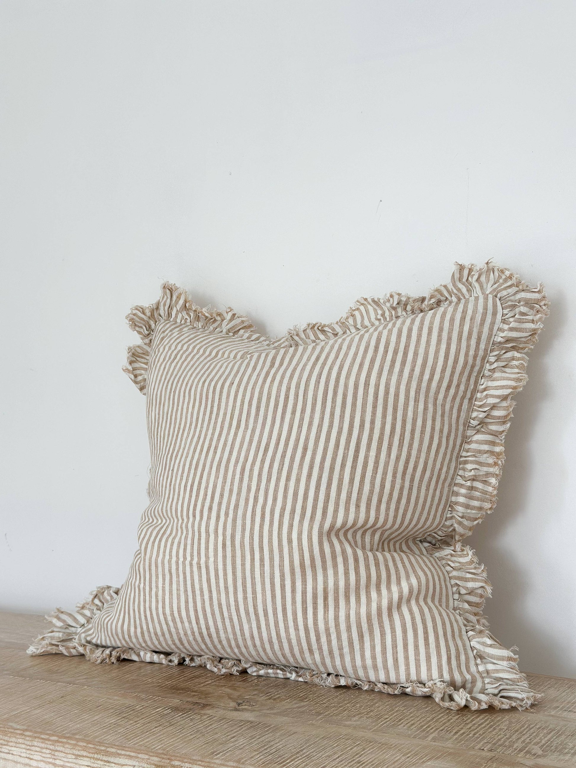 HALLIE Linen Stripe Cushion Cover – Ruffle Edge