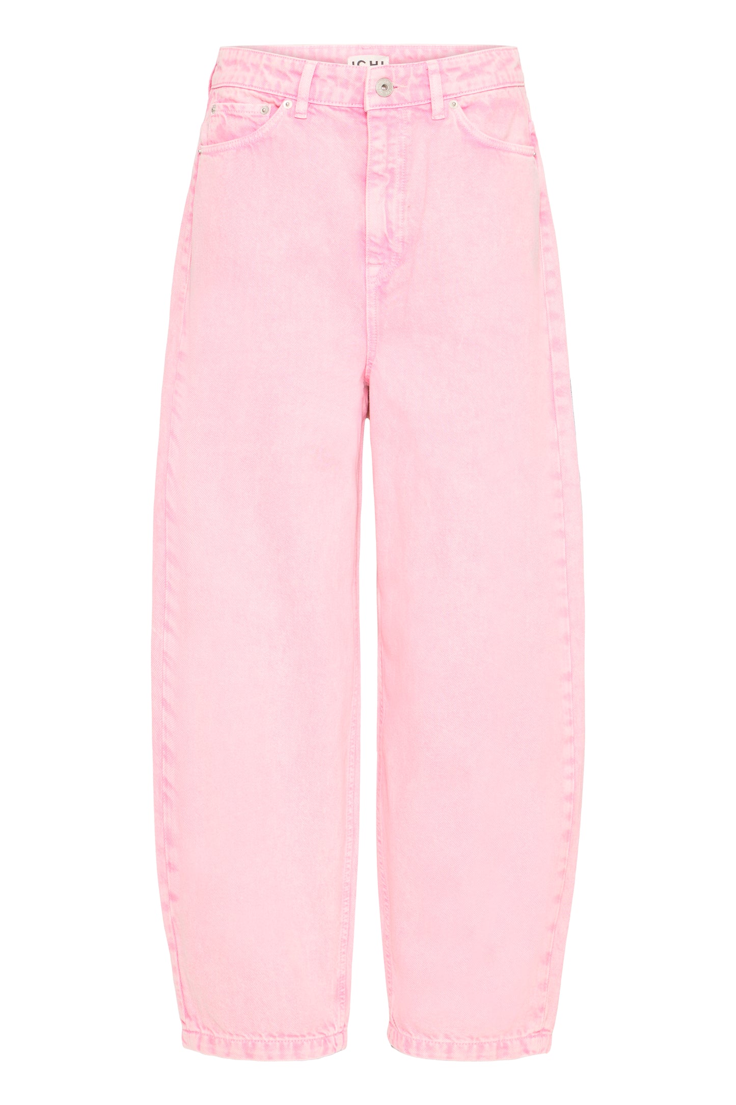 Women's pink acid-wash high-waisted barrel jeans