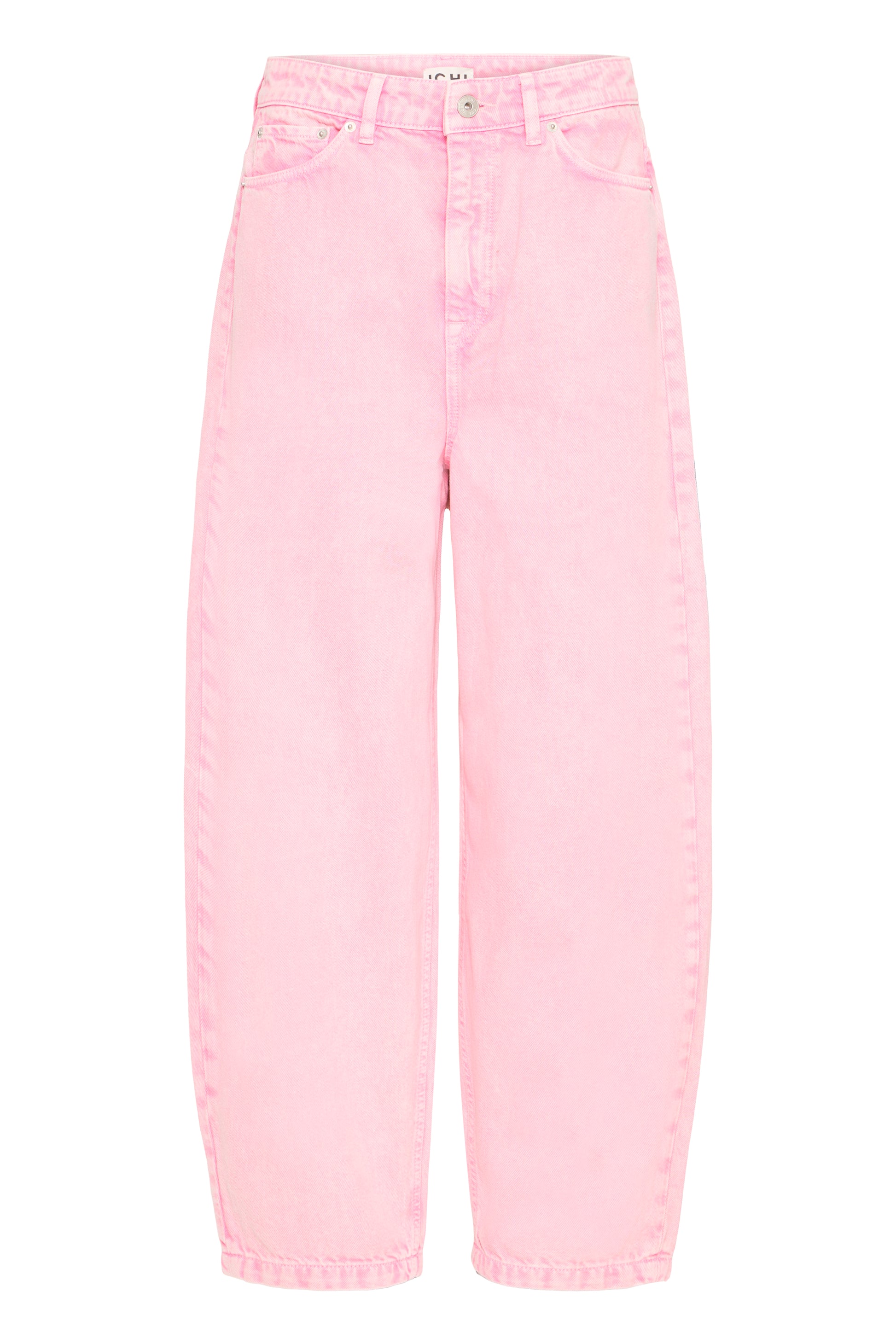 Women's pink acid-wash high-waisted barrel jeans
