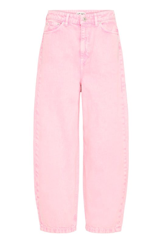 Women's pink acid-wash high-waisted barrel jeans
