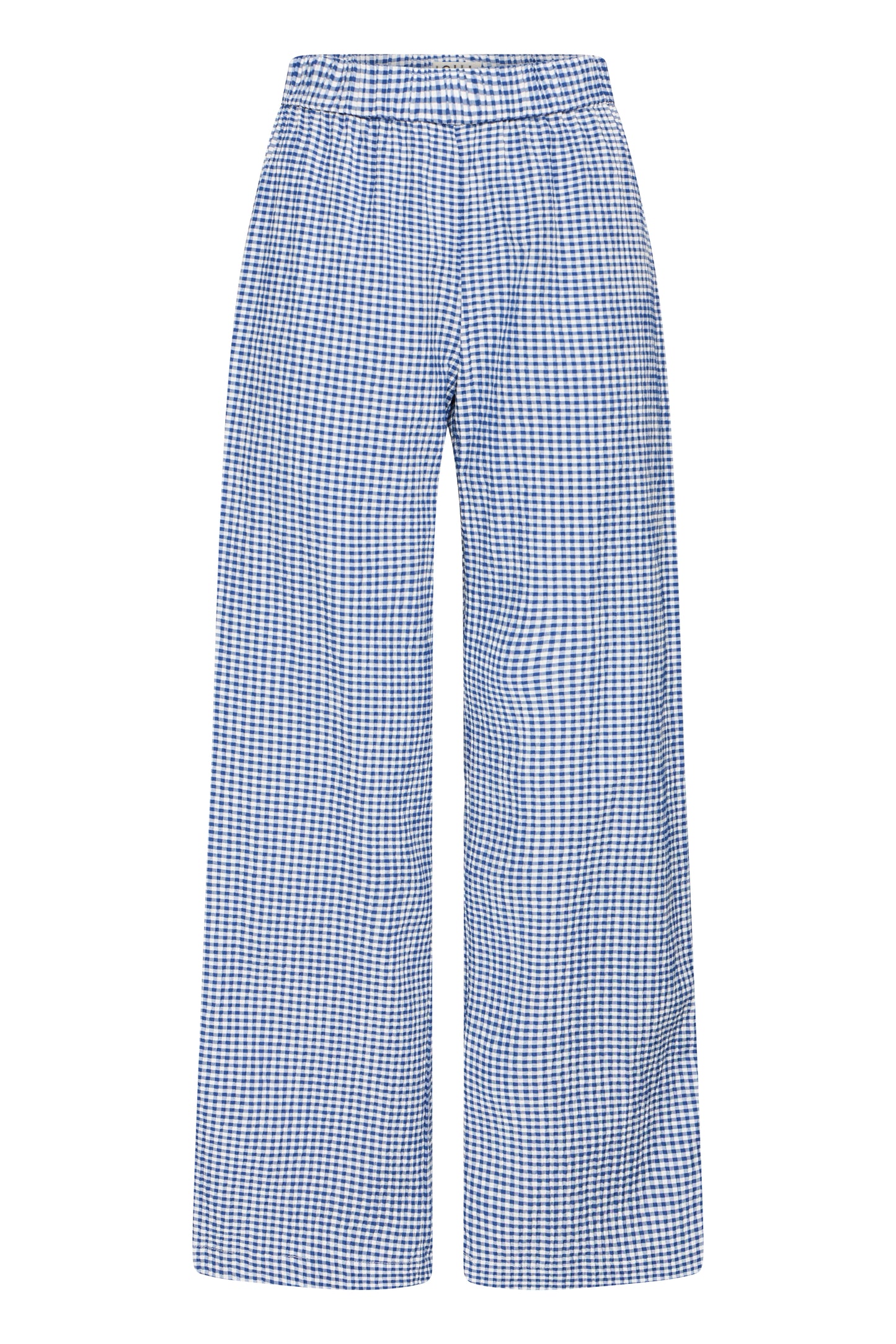 Cotton-mix blue and white checked trousers with loose fit and regular length