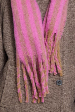 IAfridal Brushed Stripe Scarf in bright pink and brown