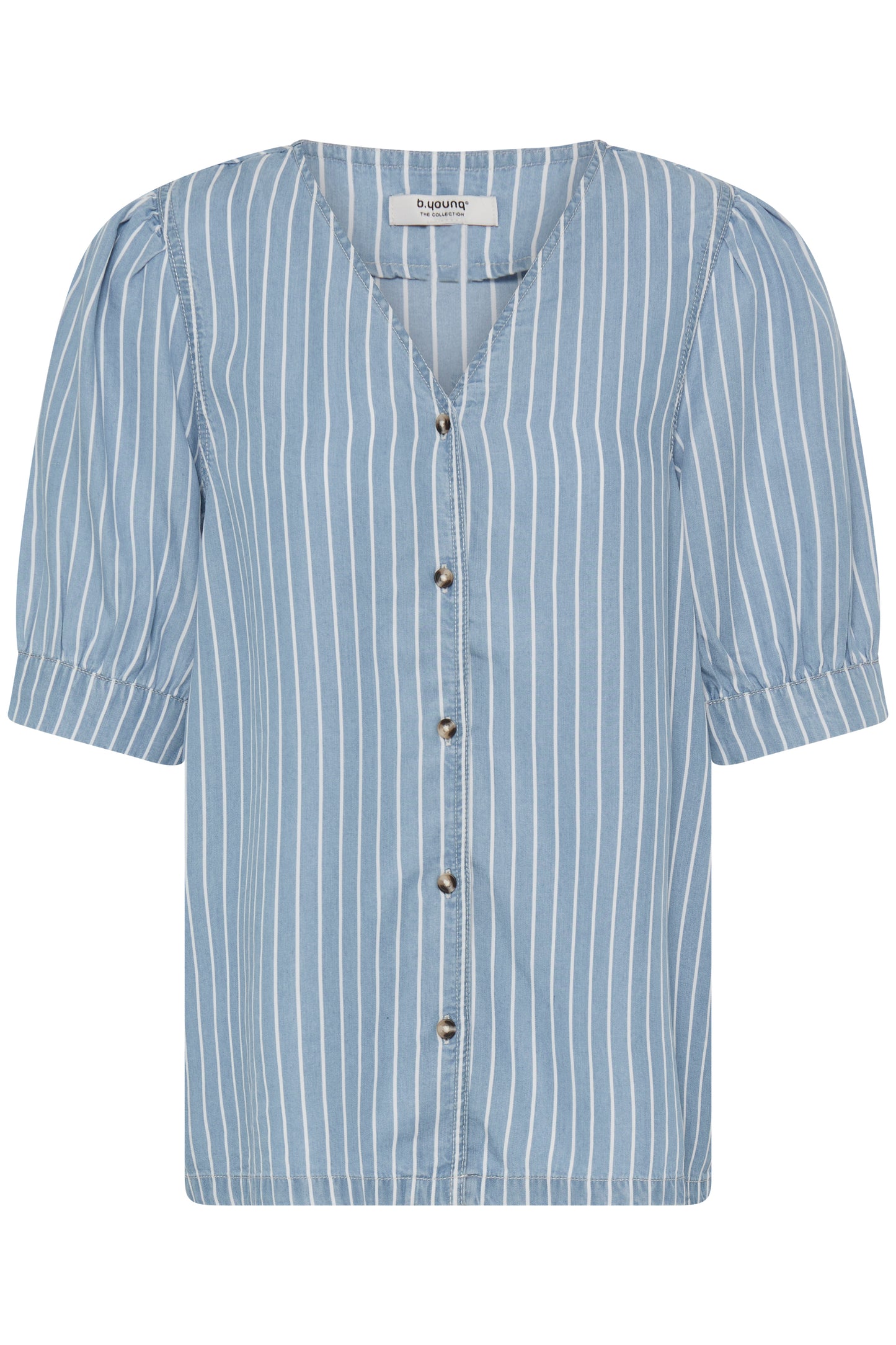 Short sleeve lyocell blue and white striped women's shirt