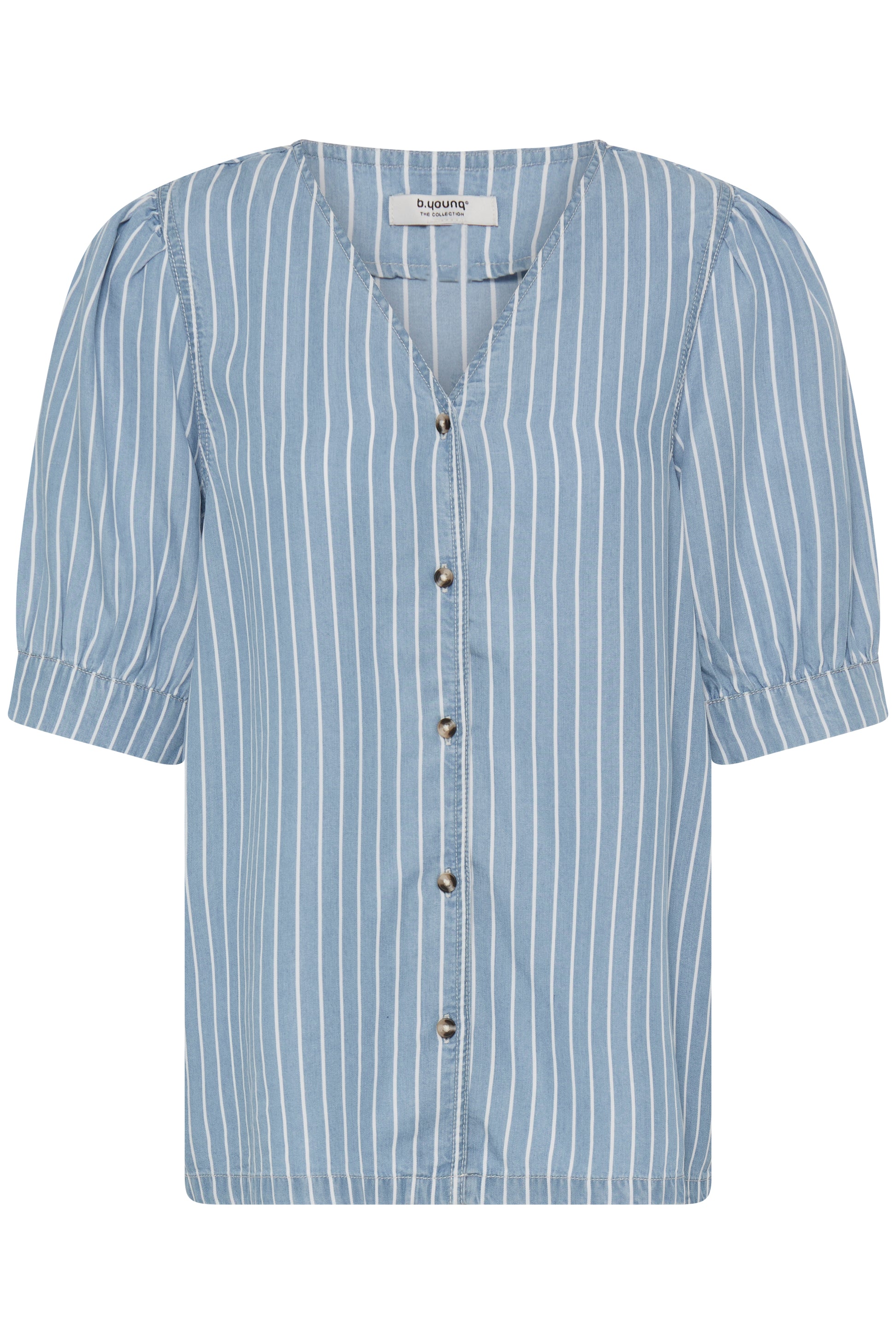 Short sleeve lyocell blue and white striped women's shirt